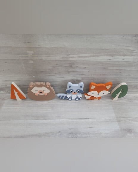 Kit Guaxinim, Porco Espinho, Raposa e Árvores - 15 cm - mdf