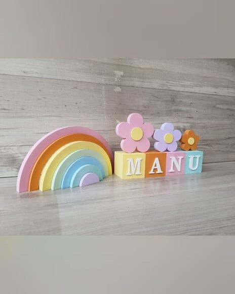 Kit Jardim Encantado - 4 Letras - Arco Íris + Cubos + Flores