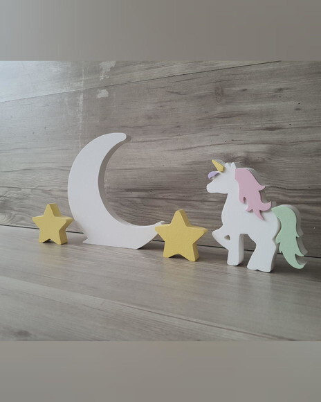 Kit Lua, Estrelas e Unicórnio - Peças de Mesa em mdf