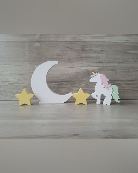 Kit Lua, Estrelas e Unicórnio - Peças de Mesa em mdf
