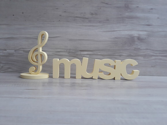 music - Palavra de mesa em MDF - Tamanho P + Nota Musical