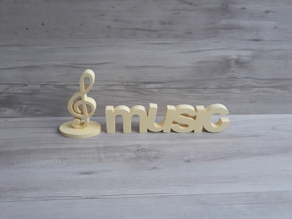 music - Palavra de mesa em MDF - Tamanho P + Nota Musical