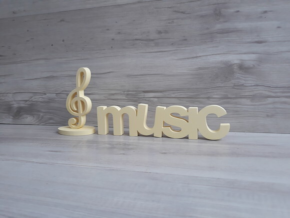 music - Palavra de mesa em MDF - Tamanho P + Nota Musical