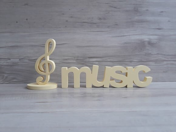 music - Palavra de mesa em MDF - Tamanho P + Nota Musical
