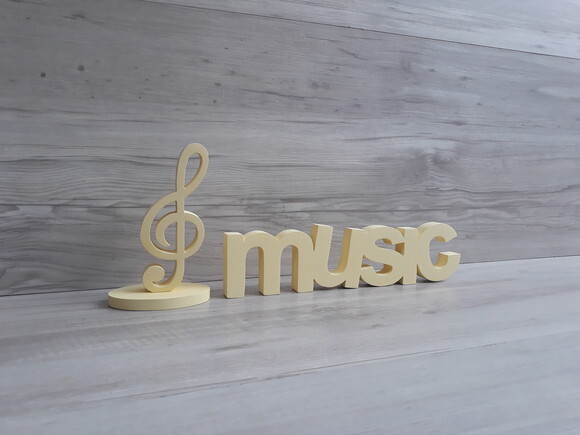 music - Palavra de mesa em MDF - Tamanho P + Nota Musical