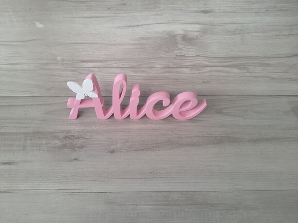Nome de Mesa em mdf - Linha Ck - Alice + Borboleta- 10 cm