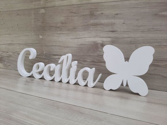 Nome de Mesa em mdf - Linha Ck - Cecília 10 cm + Borboleta