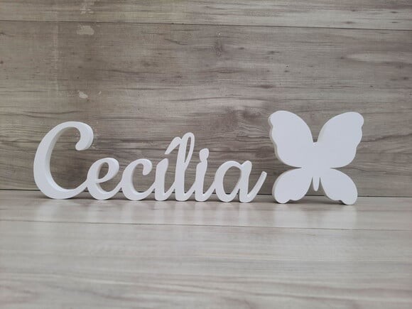 Nome de Mesa em mdf - Linha Ck - Cecília 10 cm + Borboleta