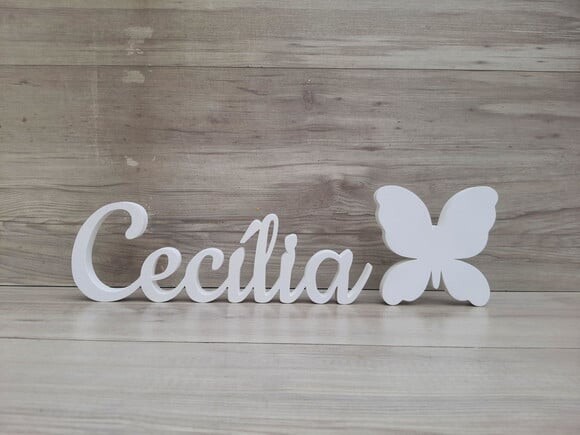 Nome de Mesa em mdf - Linha Ck - Cecília 10 cm + Borboleta