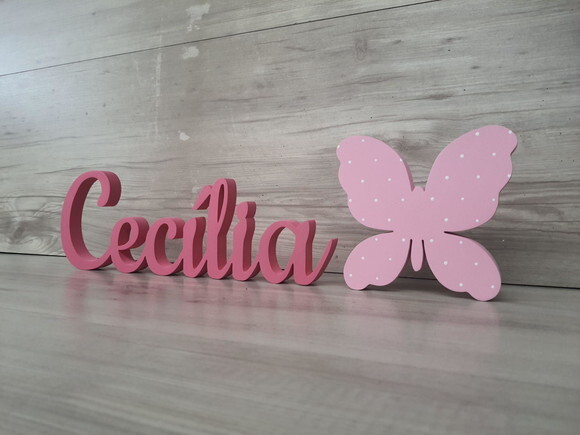 Nome de Mesa em mdf - Linha Ck - Cecília 10 cm + Borboleta