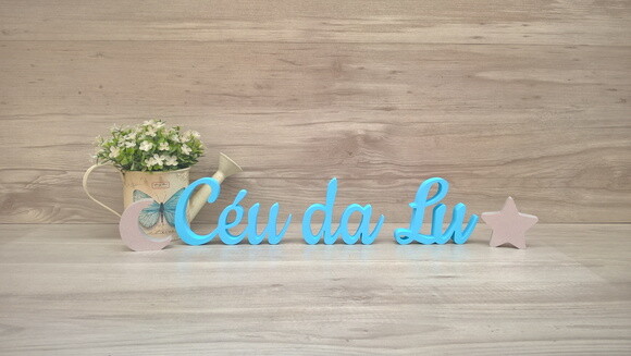 Nome De Mesa Em Mdf - Linha Ck - Céu Da Lu - 8 Cm + Estrela