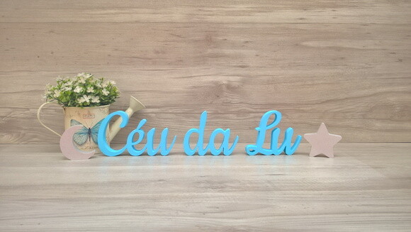 Nome De Mesa Em Mdf - Linha Ck - Céu Da Lu - 8 Cm + Estrela