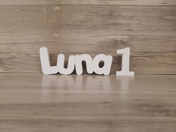 Nome de Mesa em mdf - Mod Pk - Luna 10 cm + Número 10 cm