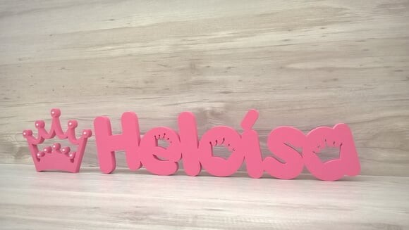 Nome de mesa em MDF - Mod PK + Coroa - Heloísa 10 cm
