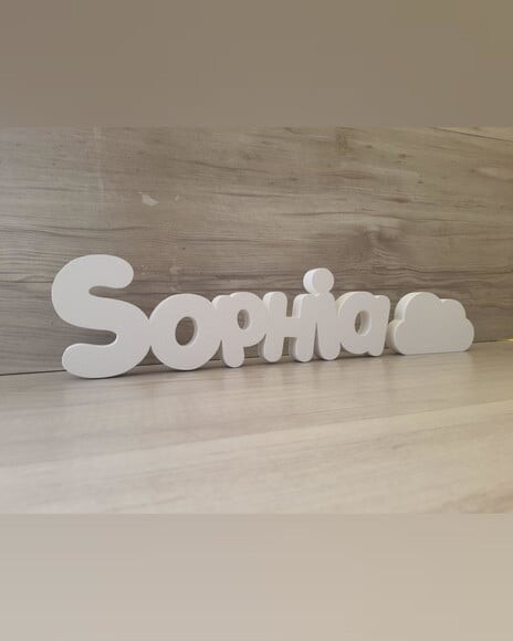 Nome de Mesa em mdf - Mod Pk Padrão + Nuvem - Sophia 10cm