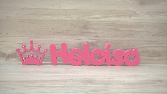 Nome de mesa em MDF - Mod PK + Coroa - Heloísa 10 cm