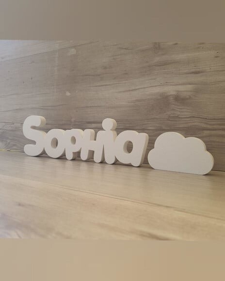 Nome de Mesa em mdf - Mod Pk Padrão + Nuvem - Sophia 10cm