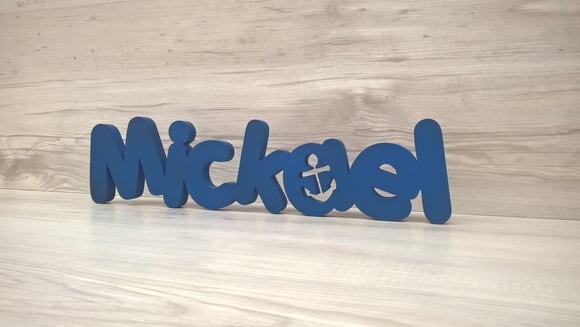 Nome de mesa em MDF - Mod PK Vazado Âncora - Mickael 10 cm