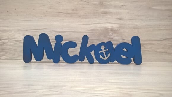 Nome de mesa em MDF - Mod PK Vazado Âncora - Mickael 10 cm