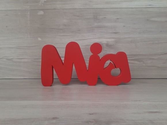 Nome de Mesa em mdf - Mod Pk Vazado Cereja - Mia - 13 cm