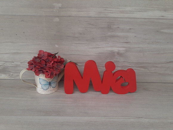 Nome de Mesa em mdf - Mod Pk Vazado Cereja - Mia - 13 cm