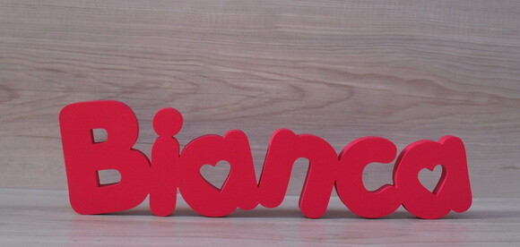 Nome de mesa em MDF - Mod PK Vazado Coração - Bianca 10 cm
