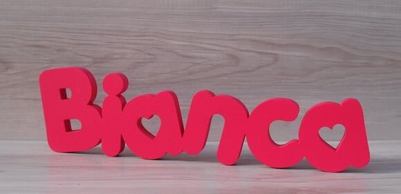 Nome de mesa em MDF - Mod PK Vazado Coração - Bianca 10 cm