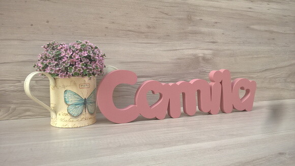 Nome de mesa em MDF - Mod PK Vazado Coração - Camila 10 cm