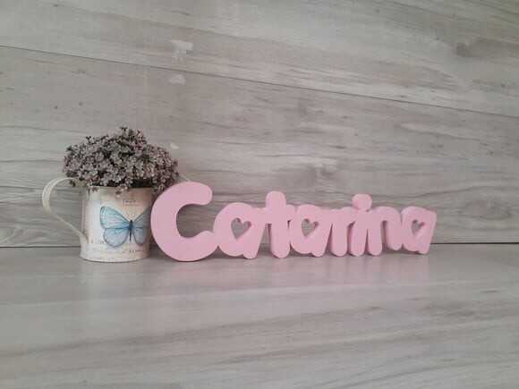 Nome de Mesa em mdf - Mod Pk Vazado Coração - Catarina 10 cm