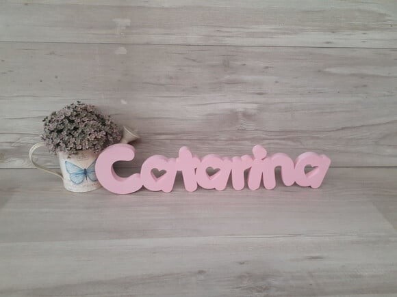 Nome de Mesa em mdf - Mod Pk Vazado Coração - Catarina 10 cm