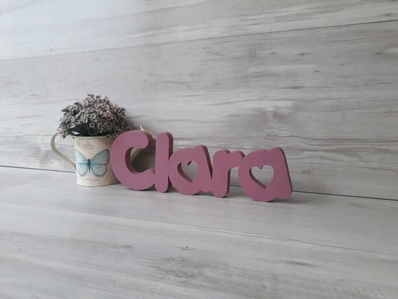 Nome de mesa em MDF - Mod PK Vazado Coração - Clara 10 cm