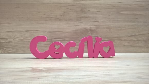 Nome de mesa em MDF - Mod PK Vazado Coração - Cecília 10 cm