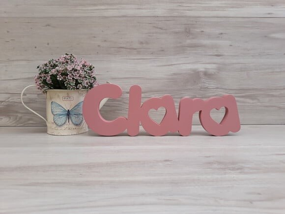 Nome de mesa em MDF - Mod PK Vazado Coração - Clara 10 cm