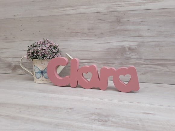 Nome de mesa em MDF - Mod PK Vazado Coração - Clara 10 cm