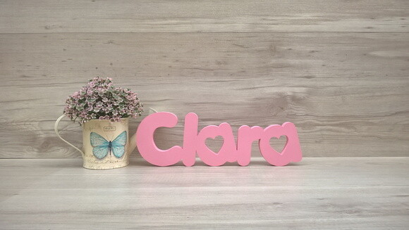 Nome de mesa em MDF - Mod PK Vazado Coração - Clara 10 cm