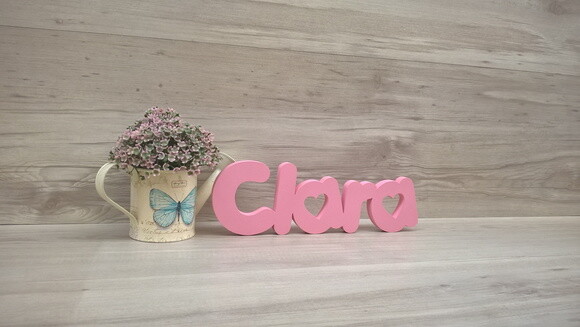Nome de mesa em MDF - Mod PK Vazado Coração - Clara 10 cm