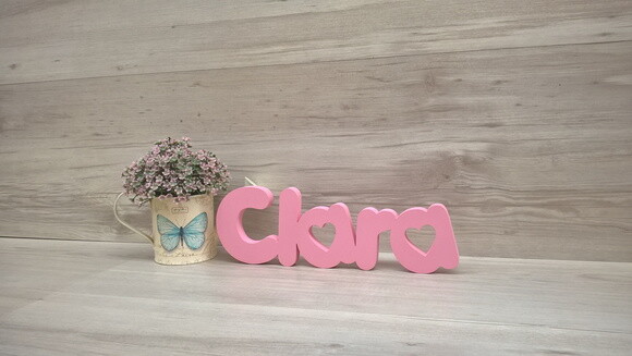 Nome de mesa em MDF - Mod PK Vazado Coração - Clara 10 cm