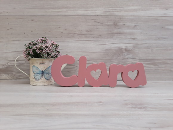 Nome de mesa em MDF - Mod PK Vazado Coração - Clara 10 cm