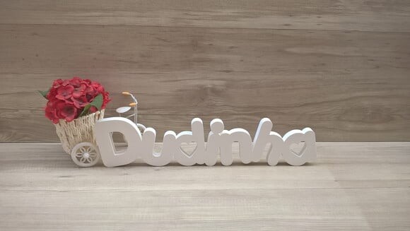Nome de Mesa em mdf - Mod Pk Vazado Coração - Dudinha 10 cm