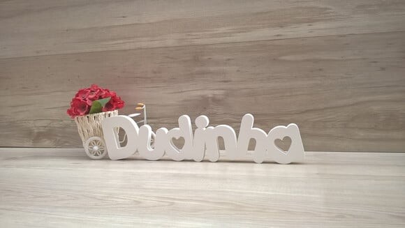 Nome de Mesa em mdf - Mod Pk Vazado Coração - Dudinha 10 cm