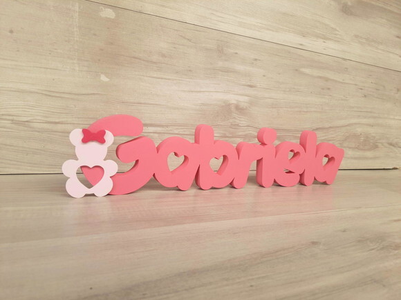 Nome de Mesa em mdf - Mod Pk Vazado Coração - Gabriela 10 cm