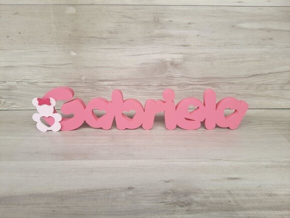Nome de Mesa em mdf - Mod Pk Vazado Coração - Gabriela 10 cm