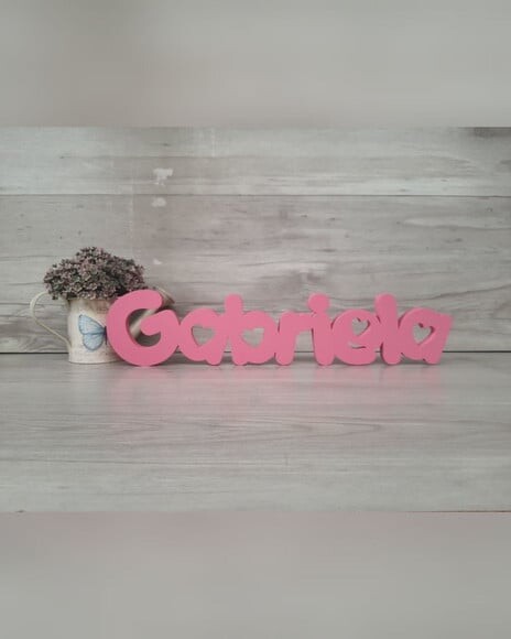 Nome de Mesa em mdf - Mod Pk Vazado Coração - Gabriela 10 cm