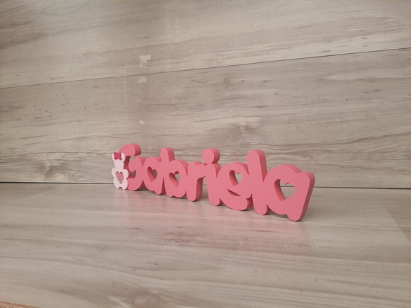 Nome de Mesa em mdf - Mod Pk Vazado Coração - Gabriela 10 cm