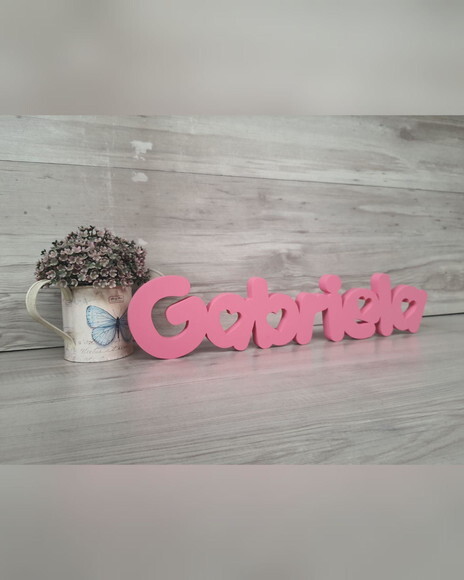 Nome de Mesa em mdf - Mod Pk Vazado Coração - Gabriela 10 cm
