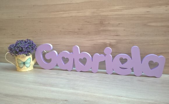 Nome de mesa em MDF - Mod PK Vazado Coração - Gabriela 13 cm