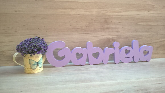 Nome de mesa em MDF - Mod PK Vazado Coração - Gabriela 13 cm