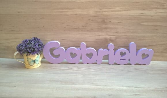 Nome de mesa em MDF - Mod PK Vazado Coração - Gabriela 13 cm