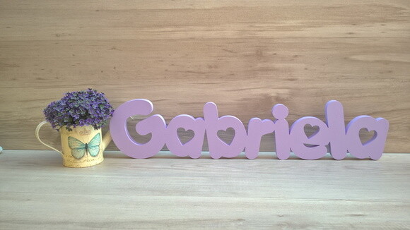 Nome de mesa em MDF - Mod PK Vazado Coração - Gabriela 13 cm