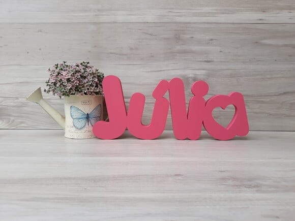 Nome de Mesa em mdf - Mod Pk Vazado Coração - Júlia 13 cm